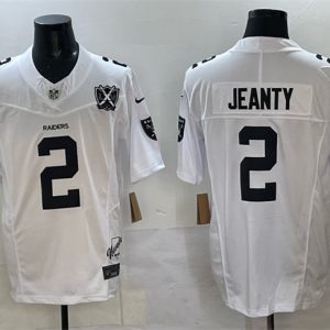 Las Vegas Raiders #2 Ashton Jeanty White 2025 Draft F.U.S.E. With Nevada Silver Stat Patch And 65th Anniversary Patch Stitched Football Jersey