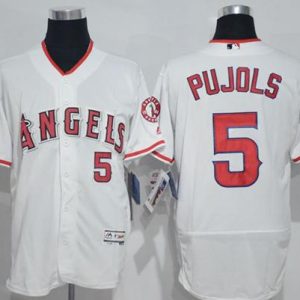 Angels Of Anaheim #5 Albert Pujols White Flexbase Authentic Collection Stitched Jersey