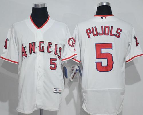 Angels Of Anaheim #5 Albert Pujols White Flexbase Authentic Collection Stitched Jersey