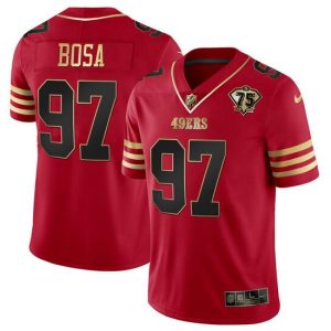 San Francisco 49ers #97 Nick Bosa Red Gold With 75th Anniversary Patch Stitched Jersey