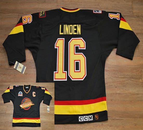 Canucks #16 Trevor Linden Stitched Black CCM Throwback Vintage Jersey