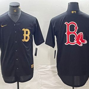 Boston Red Sox Black Team Big Logo Cool Base Stitched Jersey