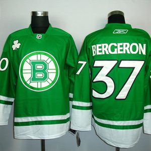 Bruins #37 Patrice Bergeron Green St. Patty's Day Stitched Jersey
