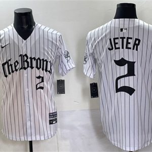 New York Yankees #2 Derek Jeter White Pinstripe 'Gothic Legacy Edition' Vapor Premier Limited Stitched Jersey