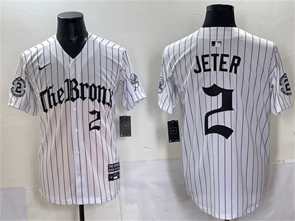 New York Yankees #2 Derek Jeter White Pinstripe 'Gothic Legacy Edition' Vapor Premier Limited Stitched Jersey
