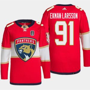 Florida Panthers #91 Oliver Ekman-Larsson Red 2024 Stanley Cup Final Patch Stitched Jersey