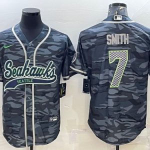 Seattle Seahawks #7 Geno Smith Gray Camo With Patch Cool Base Stitched Jersey