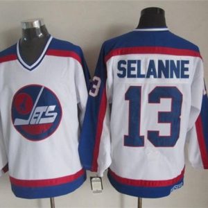 Jets #13 Teemu Selanne White Blue CCM Throwback Stitched Jersey