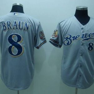 Brewers #8 Ryan Braun Stitched Grey Jersey