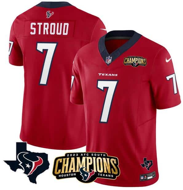 Houston Texans #7 C.J. Stroud Red 2023 F.U.S.E. AFC South Champions Patch And Team Logo Patch Vapor Untouchable Limited Stitched Jersey