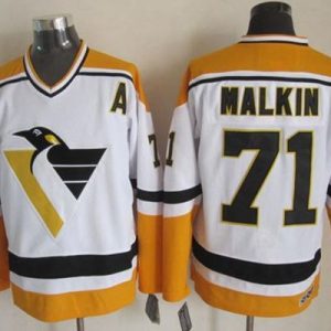 Penguins #71 Evgeni Malkin White Yellow CCM Throwback Stitched Jersey
