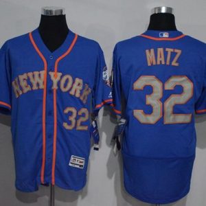 Mets #32 Steven Matz Blue(Grey NO.) Flexbase Authentic Collection Stitched Jersey
