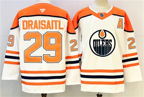 Edmonton Oilers #29 Leon Draisaitl White Orange 2024-25 With A Patch Stitched Jersey