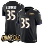 Baltimore Ravens #35 Gus Edwards Black 2023 F.U.S.E. AFC North Champions Vapor Limited Stitched Jersey