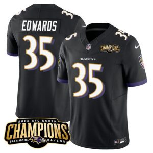 Baltimore Ravens #35 Gus Edwards Black 2023 F.U.S.E. AFC North Champions Vapor Limited Stitched Jersey