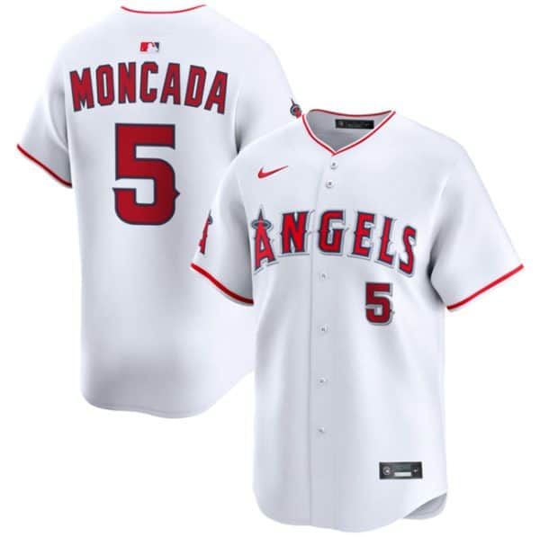 Los Angeles Angels #5 Yoan Moncada White Home Limited Stitched Jersey