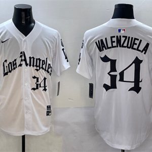 Los Angeles Dodgers #34 Fernando Valenzuela White Mexico 2025 LA Gothic Style With Fernando Patch Vapor Premier Limited Stitched Jersey