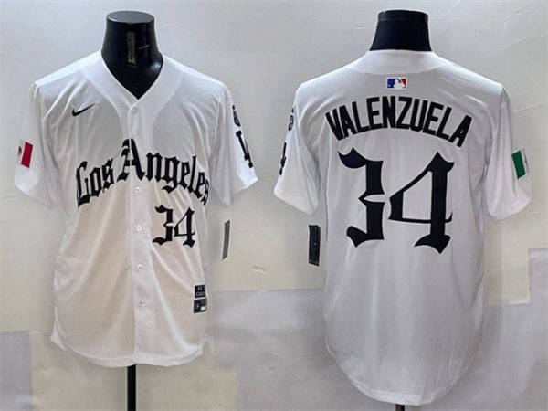Los Angeles Dodgers #34 Fernando Valenzuela White Mexico 2025 LA Gothic Style With Fernando Patch Vapor Premier Limited Stitched Jersey