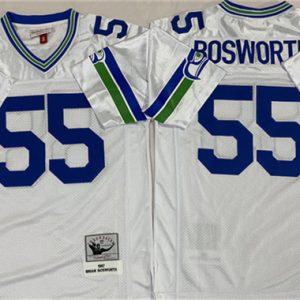 Seattle Seahawks #55 Brian Bosworth White Throwback Football Stitched Jersey