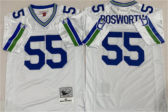 Seattle Seahawks #55 Brian Bosworth White Throwback Football Stitched Jersey