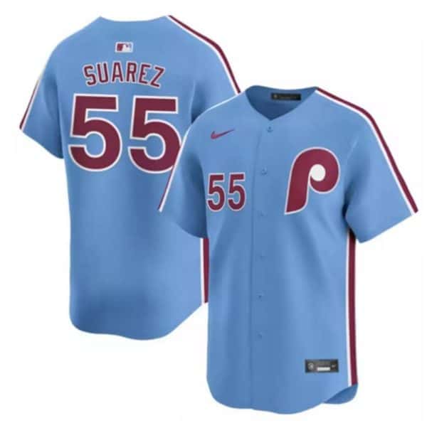 Philadelphia Phillies #55 Ranger Su¨¢rez Light Blue Alternate Limited Stitched Jersey