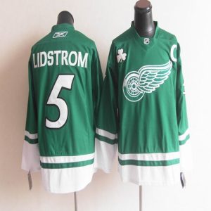 Red Wings St Patty's Day #5 Nicklas Lidstrom Green Stitched Jersey