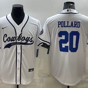 Dallas Cowboys #20 Tony Pollard White With Patch Cool Base Stitched Jersey