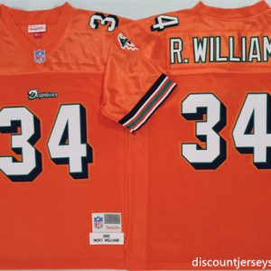 Miami Dolphins #34 Ricky Williams Orange Throwback Stitched Football Jersey