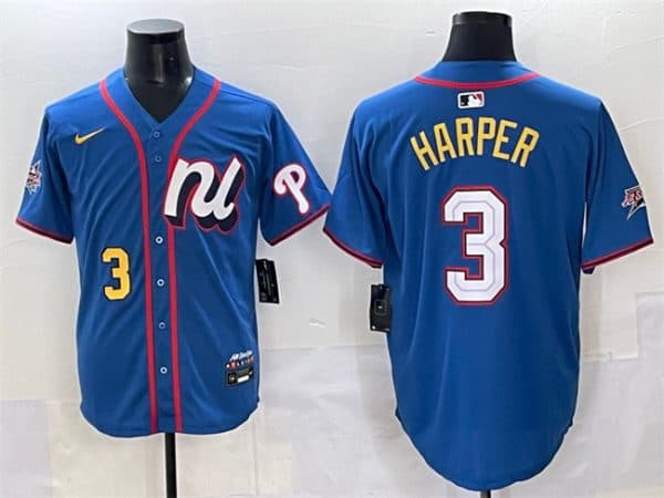 National League #3 Bryce Harper Blue 2025 All-Star Edition Limited Stitched Jersey