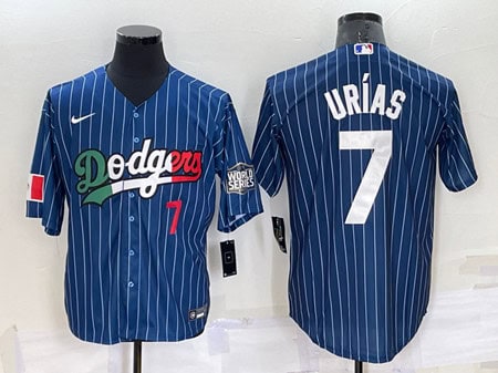 Los Angeles Dodgers #7 Julio Urias Navy Mexico World Series Cool Base Stitched Baseball Jersey