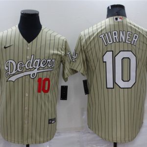 Los Angeles Dodgers #10 Justin Turner Cream Throwback Stitched Baseball Jersey
