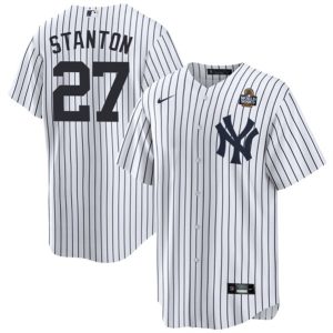 New York Yankees #27 Giancarlo Stanton White 2024 World Series With Name Cool Base Stitched Jersey
