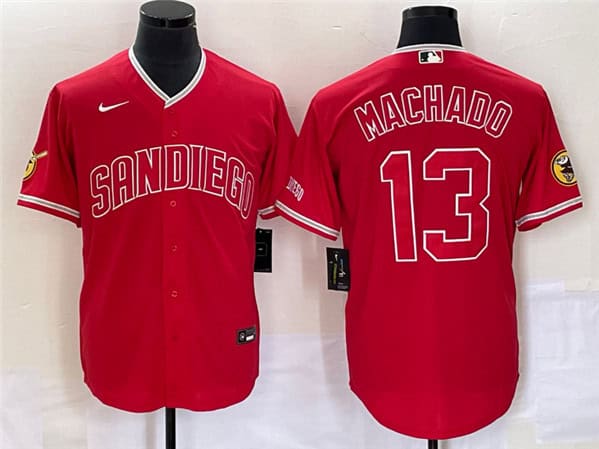San Diego Padres #13 Manny Machado Red Cool Base Stitched Jersey
