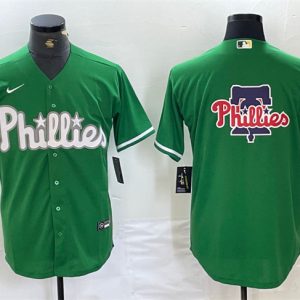 Philadelphia Phillies Green Team Big Logo Cool Base Stitched Jersey
