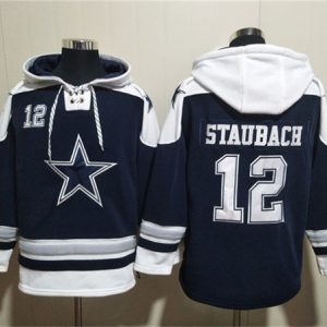 Dallas Cowboys #12 Roger Staubach Navy Ageless Must-Have Lace-Up Pullover Hoodie