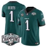 Philadelphia Eagles #1 Jalen Hurts Green 2024 New NFC East Champions With 3-Star C Patch F.U.S.E. Vapor Untouchable Limited Stitched Jersey