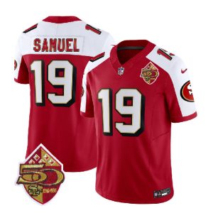 San Francisco 49ers #19 Deebo Samuel Red White 2023 F.U.S.E. 50th Patch Throwback Stitched Jersey