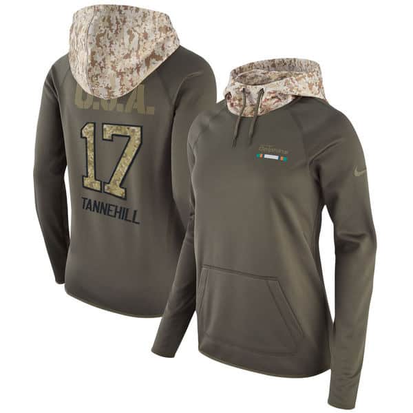 Miami Dolphins #17 Ryan Tannehill Olive Salute To Service Sideline Therma Pullover Hoodie