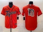 Detroit Tigers Team Big Logo Orange With Patch Cool Base Stitched Jersey