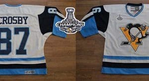 Penguins #87 Sidney Crosby White Blue CCM Throwback 2016 Stanley Cup Champions Stitched Jersey