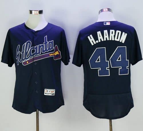 Braves #44 Hank Aaron Navy Blue Flexbase Authentic Collection Stitched Jersey