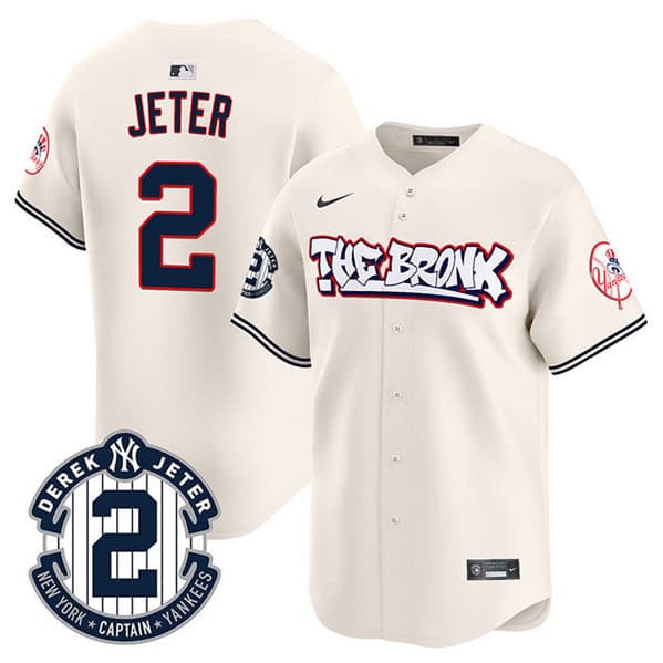 New York Yankees #2 Derek Jeter Cream The Bronx Graffiti V2 Vapor Limited Stitched Jersey