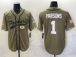 Green Bay Packers #1 Micah Parsons Olive Salute to Service Cool Base Stitched Jersey