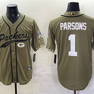 Green Bay Packers #1 Micah Parsons Olive Salute to Service Cool Base Stitched Jersey