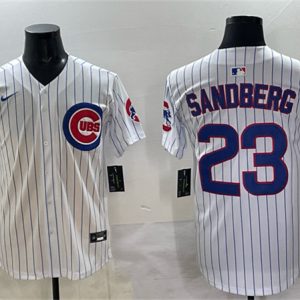 Chicago Cubs #23 Ryne Sandberg White Pinstripe 'Ryne Sandberg Tribute' Vapor Limited V2 Stitched Jersey