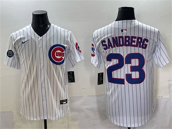 Chicago Cubs #23 Ryne Sandberg White Pinstripe 'Ryne Sandberg Tribute' Vapor Limited V2 Stitched Jersey
