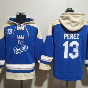 Kansas City Royals #13 Salvador Perez Blue Ageless Must-Have Lace-Up Pullover Hoodie