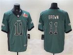 Philadelphia Eagles #11 A.J. Brown Green 2025 Super Bowl LIX Patch Fashion Color Rush Vapor Untouchable Limited Stitched Jersey