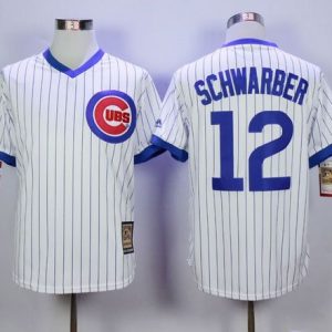 Cubs #12 Kyle Schwarber White Strip Home Cooperstown Stitched Jersey