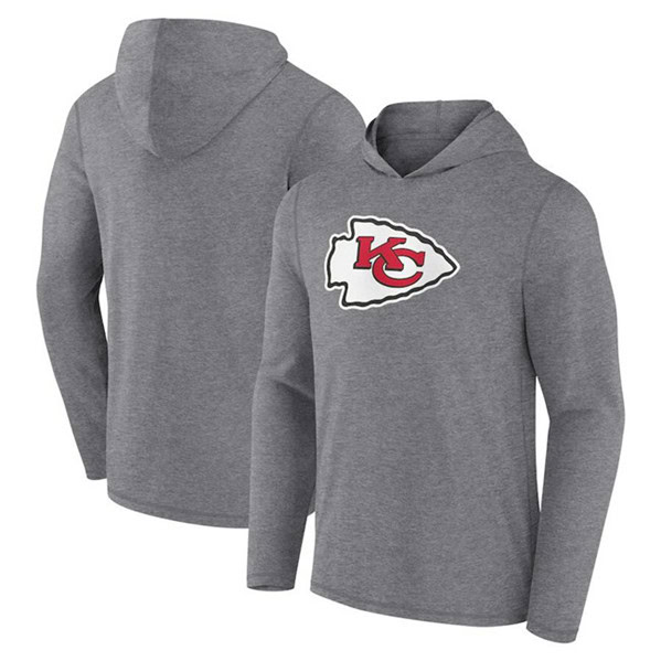 Kansas City Chiefs Heather Gray Primary Logo Long Sleeve Hoodie